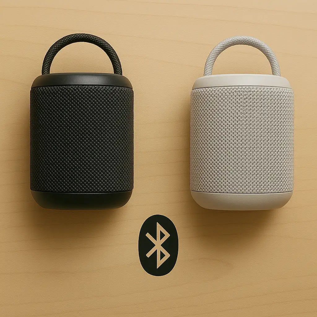 Two Bluetooth Speakers side by side, showcasing modern portable audio design and wireless functionality.