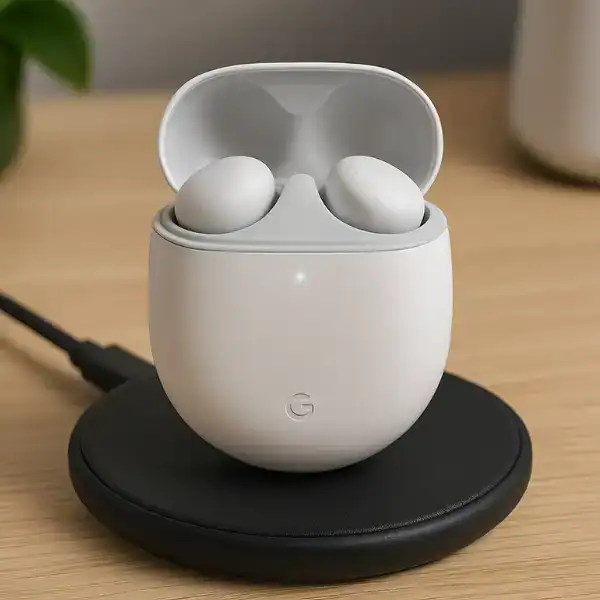 pixel buds a series wireless charging case on charging pad